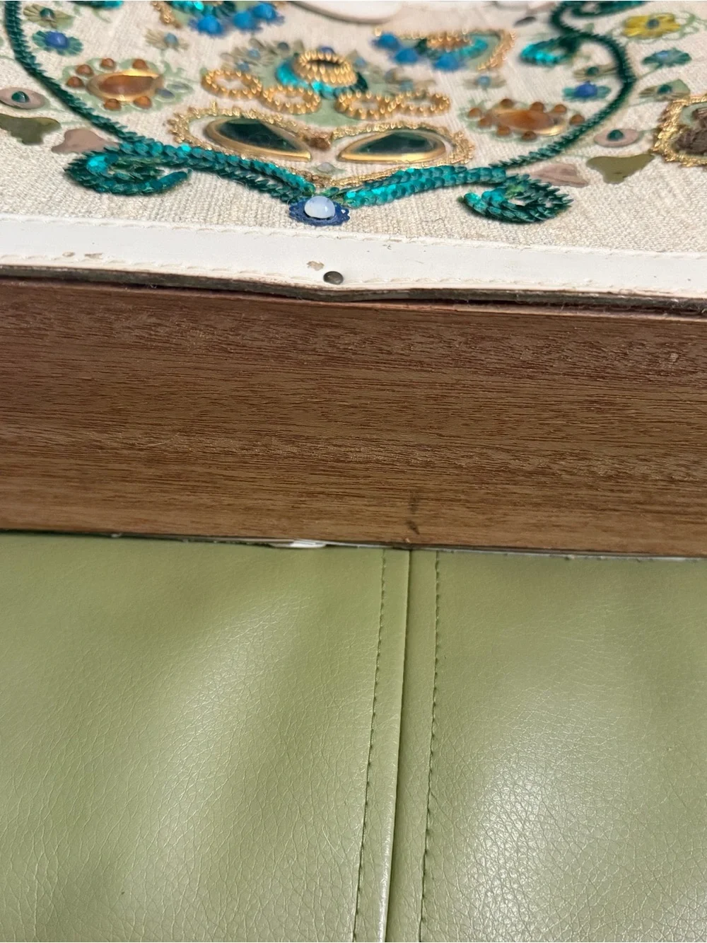 Embroidered White Tote with Teal and Gold Accents